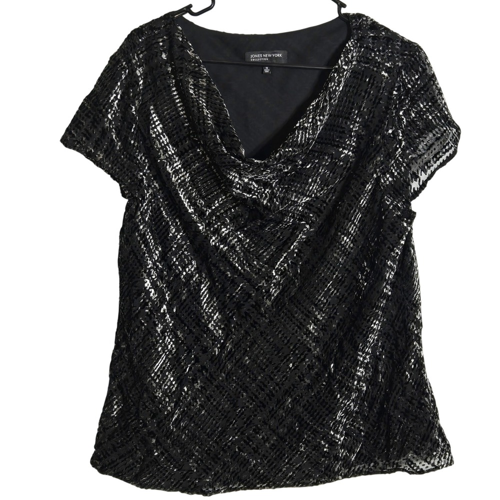 Jones New York Collection Womens Velvet Metallic Cowl‎ Neck Top 16 Holiday Party